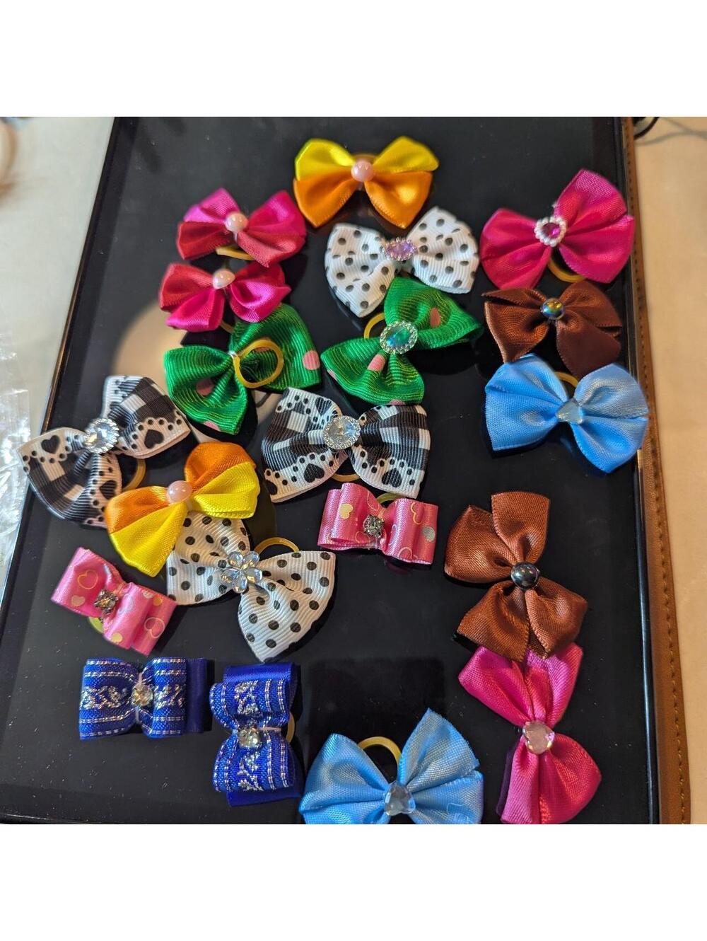 Assorted Colorful Satin and Grosgrain Ribbon Bows with Decorative Gems